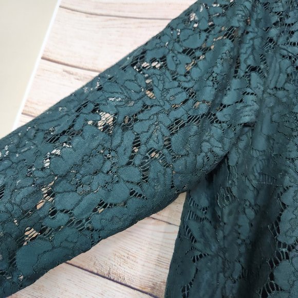 Torrid Blazer Women's Size 1 Dark Green Lace  Open Front Jacket Long Sleeve - Picture 13 of 15